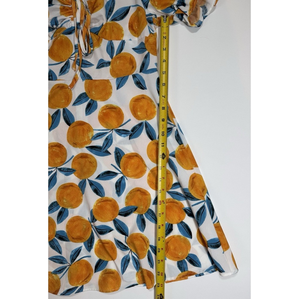 Orange‎ Fruit Print Puff Sleeve Dress | Size M | Retro Vibes - Picture 5 of 5